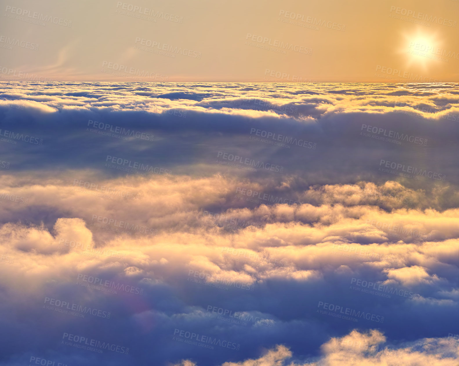 Buy stock photo Sun shining over a thick cloud cover - copyspace