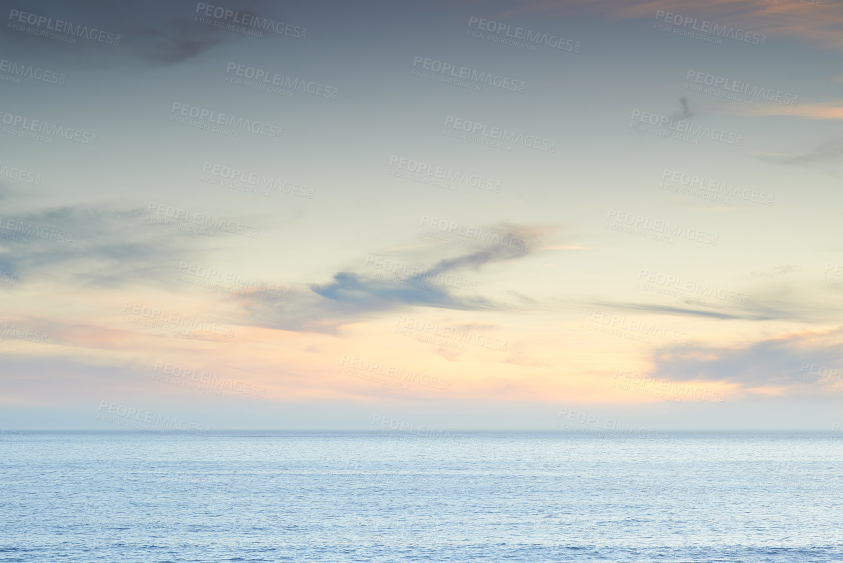 Buy stock photo Beach, sunset and sky by the ocean for travel with a seascape or tropical vacation in Australia. Nature, island and sea water waves in the evening for an outdoor paradise holiday or weekend trip.