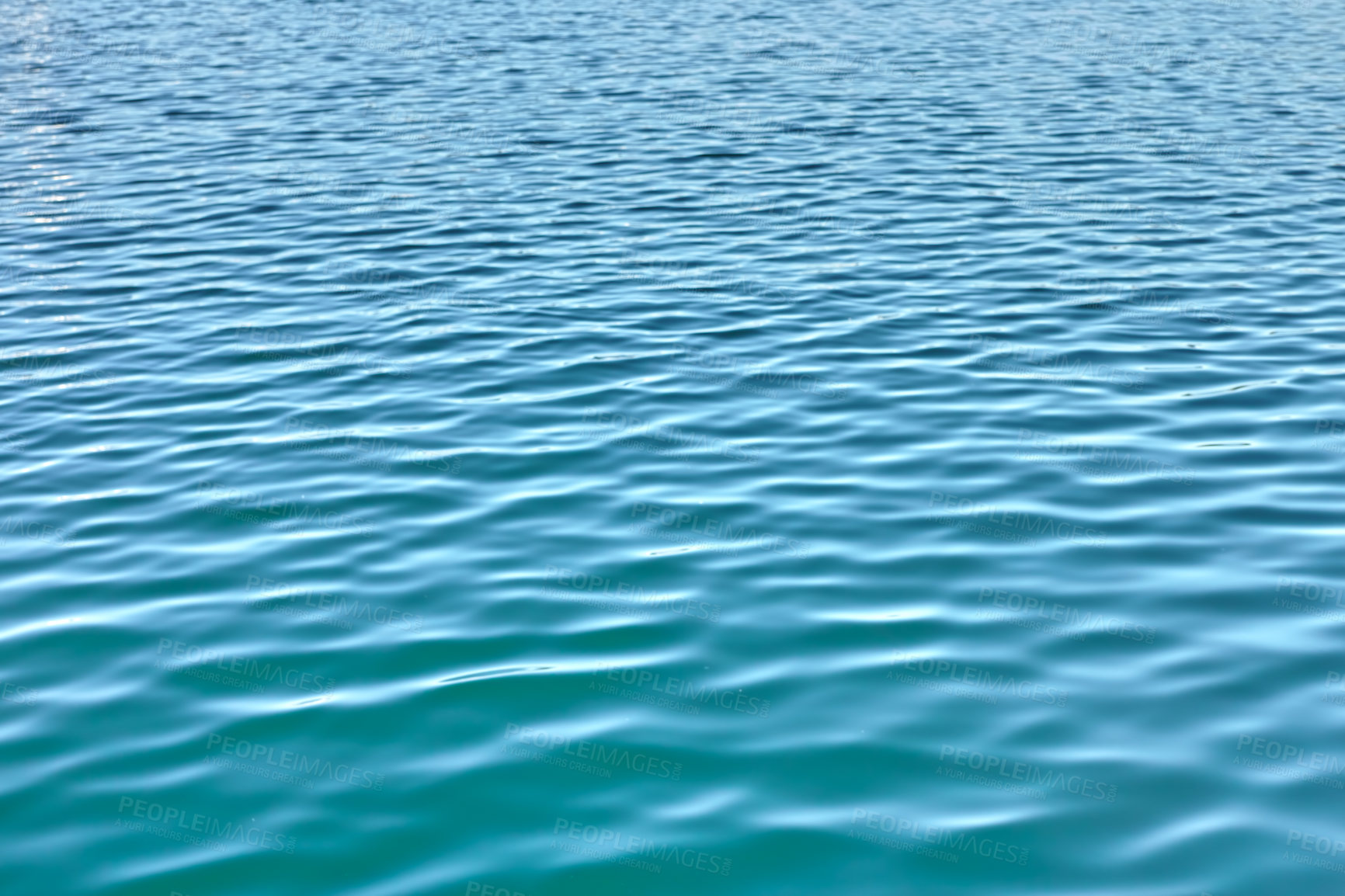 Buy stock photo Water background with ripples and copyspace. Closeup of fresh, calm blue ocean water at low tide. Zoom in on rippled water surface with unique patterns of motion. Zen, tranquil small meditative waves