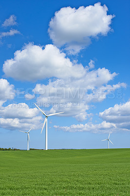 Buy stock photo Wind turbines on a field in Denmark