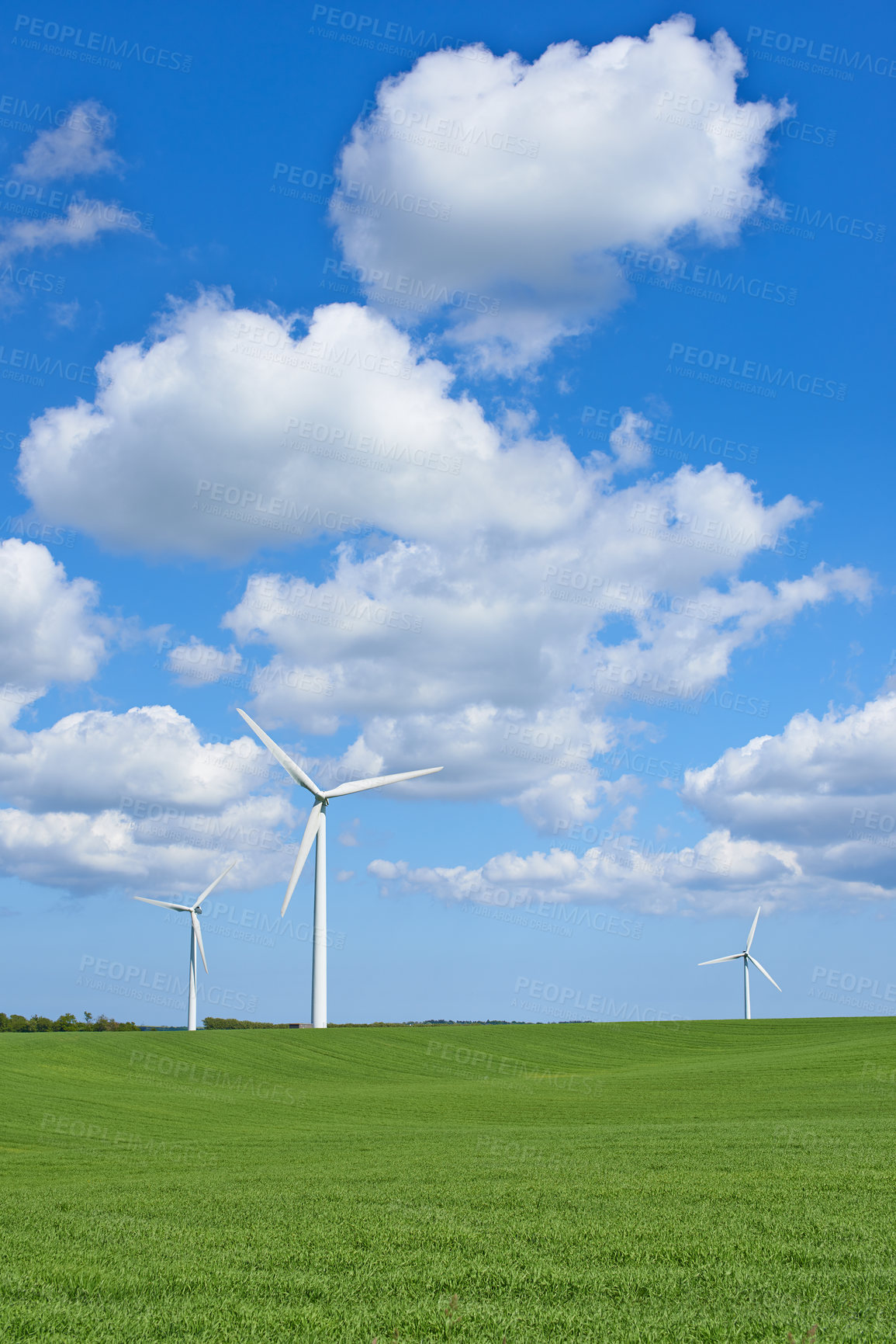 Buy stock photo Wind turbines on a field in Denmark