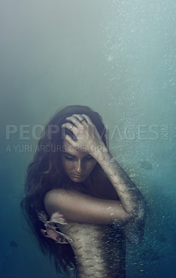 Buy stock photo A beautiful mermaid underwater - ALL design on this image is created from scratch by Yuri Arcurs'  team of professionals for this particular photo shoot