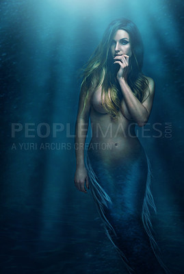 Buy stock photo A beautiful mermaid underwater - ALL design on this image is created from scratch by Yuri Arcurs'  team of professionals for this particular photo shoot