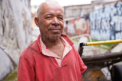 Buy stock photo Portrait of a garbage picker in the streets of Brazil