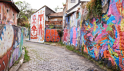 Buy stock photo A street in a poor town