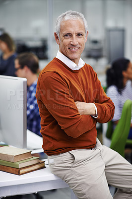 Buy stock photo Portrait, manager and business man in office with arms crossed for confidence, startup and entrepreneur. CEO, smile and face of person for team building, collaboration and brainstorming in workplace