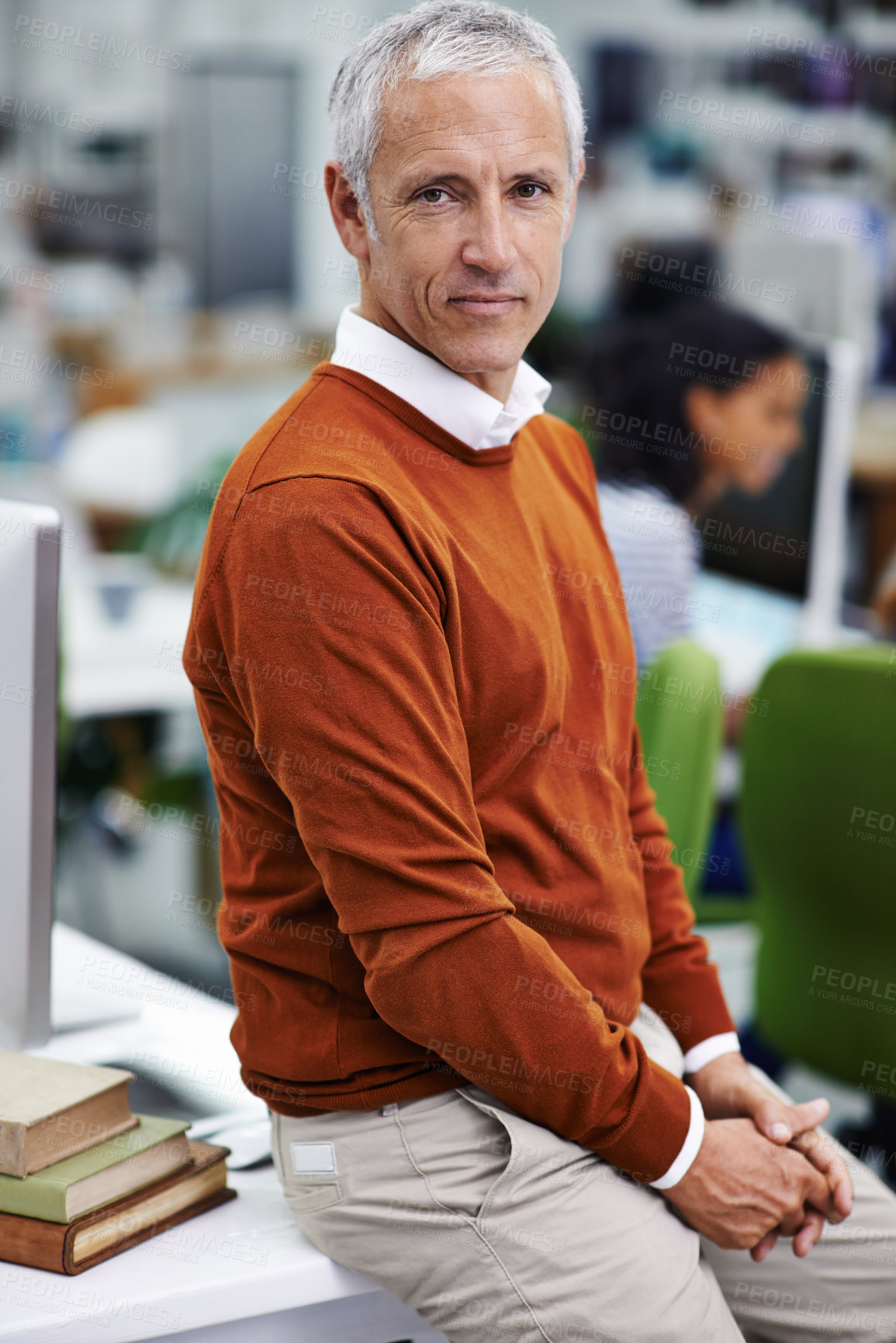 Buy stock photo Portrait, leader and senior businessman office with confidence, pride or startup business vision. Face, mindset and elderly male executive proud of company, growth or productivity in busy workspace