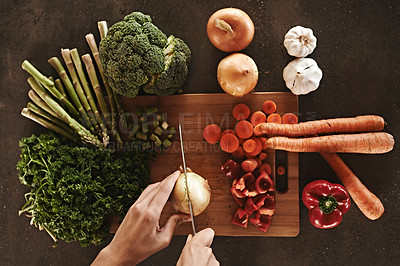 Buy stock photo Vegetables on a chopping board
