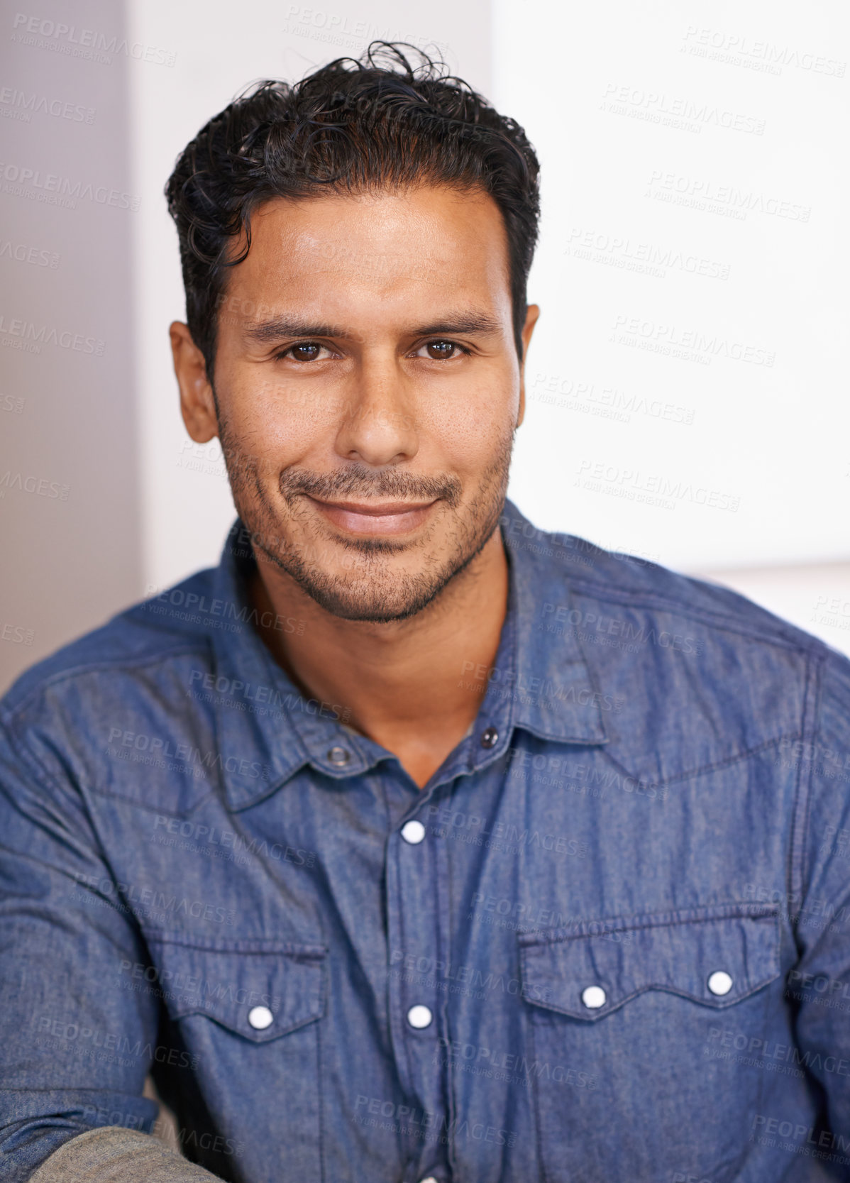 Buy stock photo Portrait of a handsome young man at home