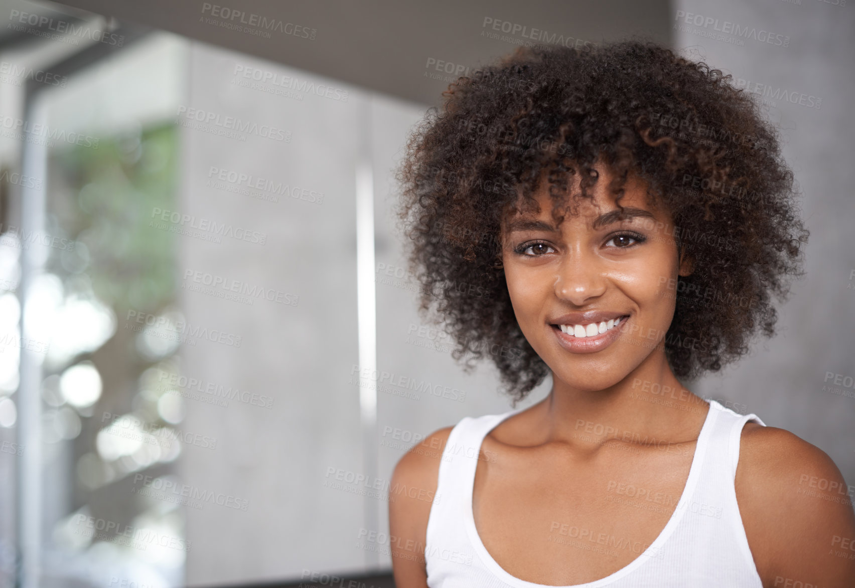 Buy stock photo Portrait of an attractive young woman standing in her home