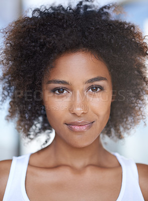 Buy stock photo Closeup portrait of a naturally beautiful ethnic woman