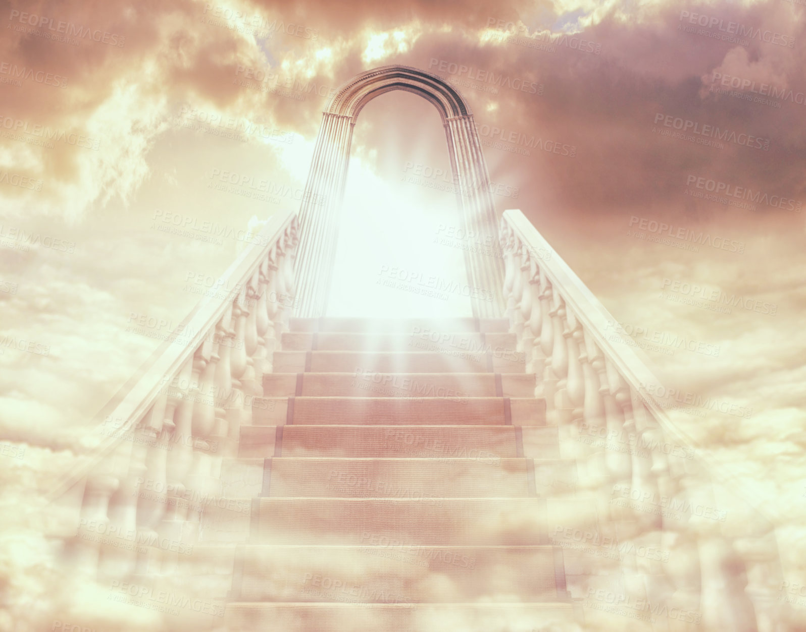Buy stock photo Shot of a stairway and door leading to Heaven
