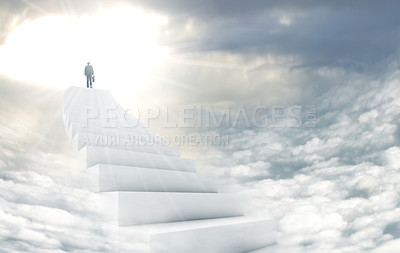 Buy stock photo Shot of a man on a stairway leading up to heaven