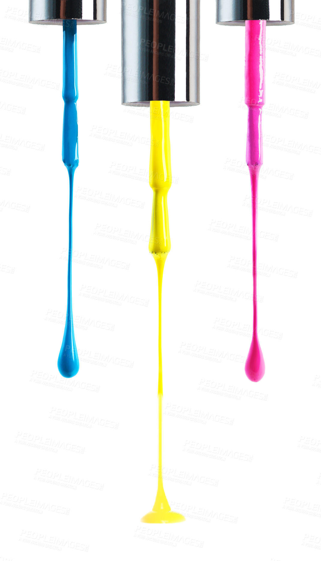 Buy stock photo Neon, color and drip for product, nail art and cosmetic with white backdrop for manicure, beauty and paint. Bold and outstanding for liquid or acrylic for pedicure, gel and vibrant for shine