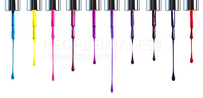 Buy stock photo Shot of a set of nail polish in various colours