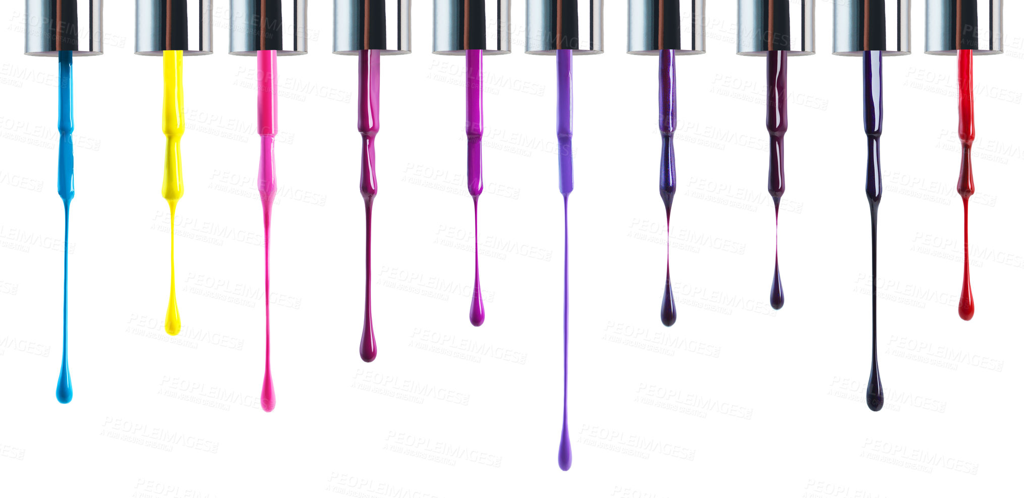 Buy stock photo Shot of a set of nail polish in various colours