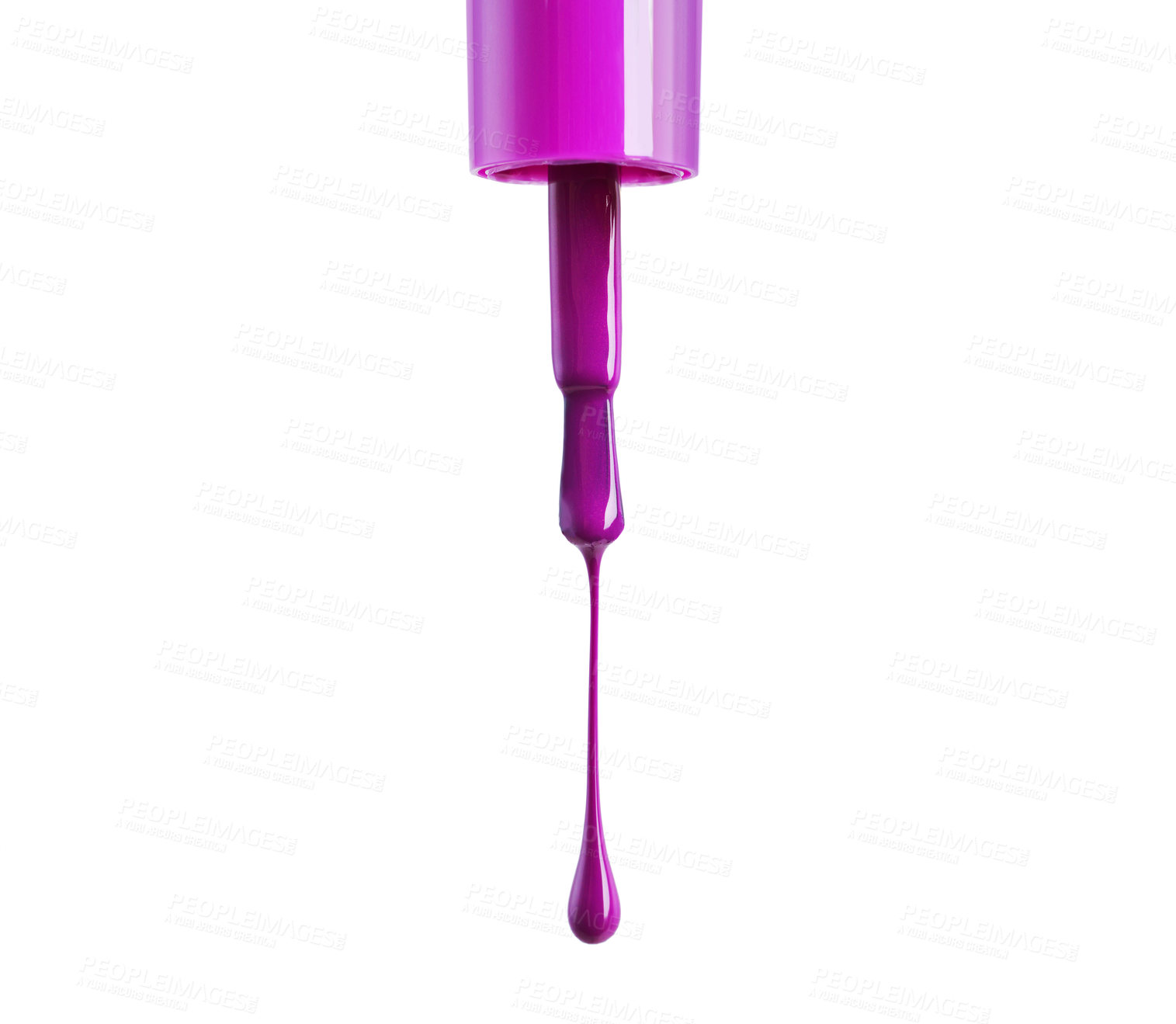 Buy stock photo A nail polish brush dripping against a white background