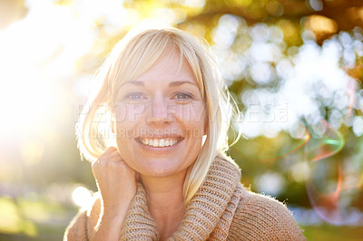 Buy stock photo A portrait of a beautiful woman in the park
