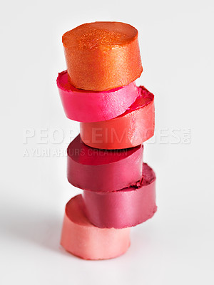 Buy stock photo Shot of colorful stacked makeup