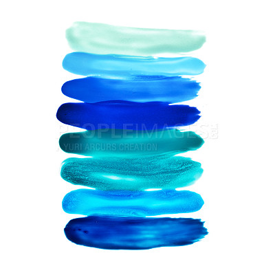 Buy stock photo Shot of stripes of blue makeup on a white background