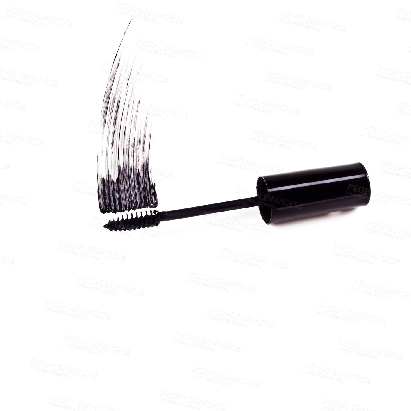 Buy stock photo Studio shot of a mascara brush smearing makeup against a white background