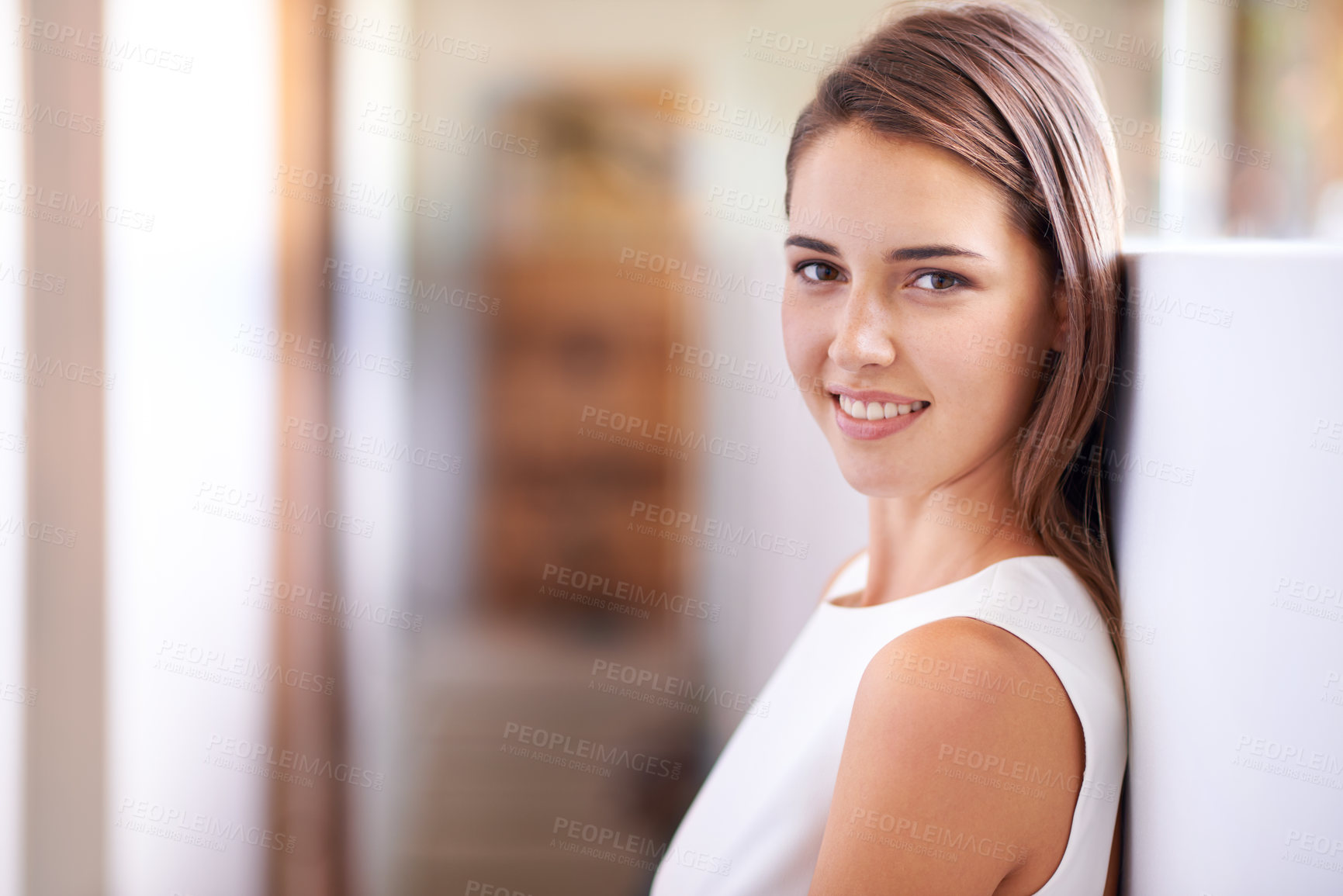 Buy stock photo Businesswoman, smile and confident in portrait at house for startup company as real estate agent in Canada. Female person, entrepreneur and happy with property and sales for realtor home on market