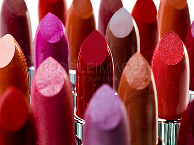 Buy stock photo Closeup of a variety of lipstick colours