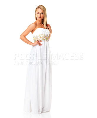 Buy stock photo Portrait of beautiful stylish bride isolated on white background