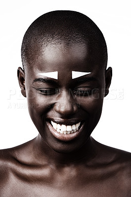 Buy stock photo Shot of a beautiful woman smiling against a white studio background