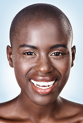 Buy stock photo Portrait, beauty and black woman with skincare, makeup and dermatology on a white studio background. African person, face and model with wellness and healthy skin with aesthetic and shine with glow