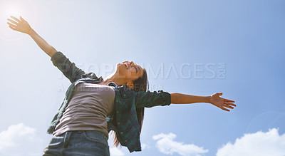 Buy stock photo Portrait of an attractive young woman celebrating the day outside
