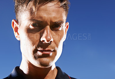 Buy stock photo Portrait of a handsome young footballer