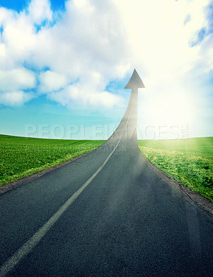 Buy stock photo CGI shot of a road turning into an arrow pointing up to the sky