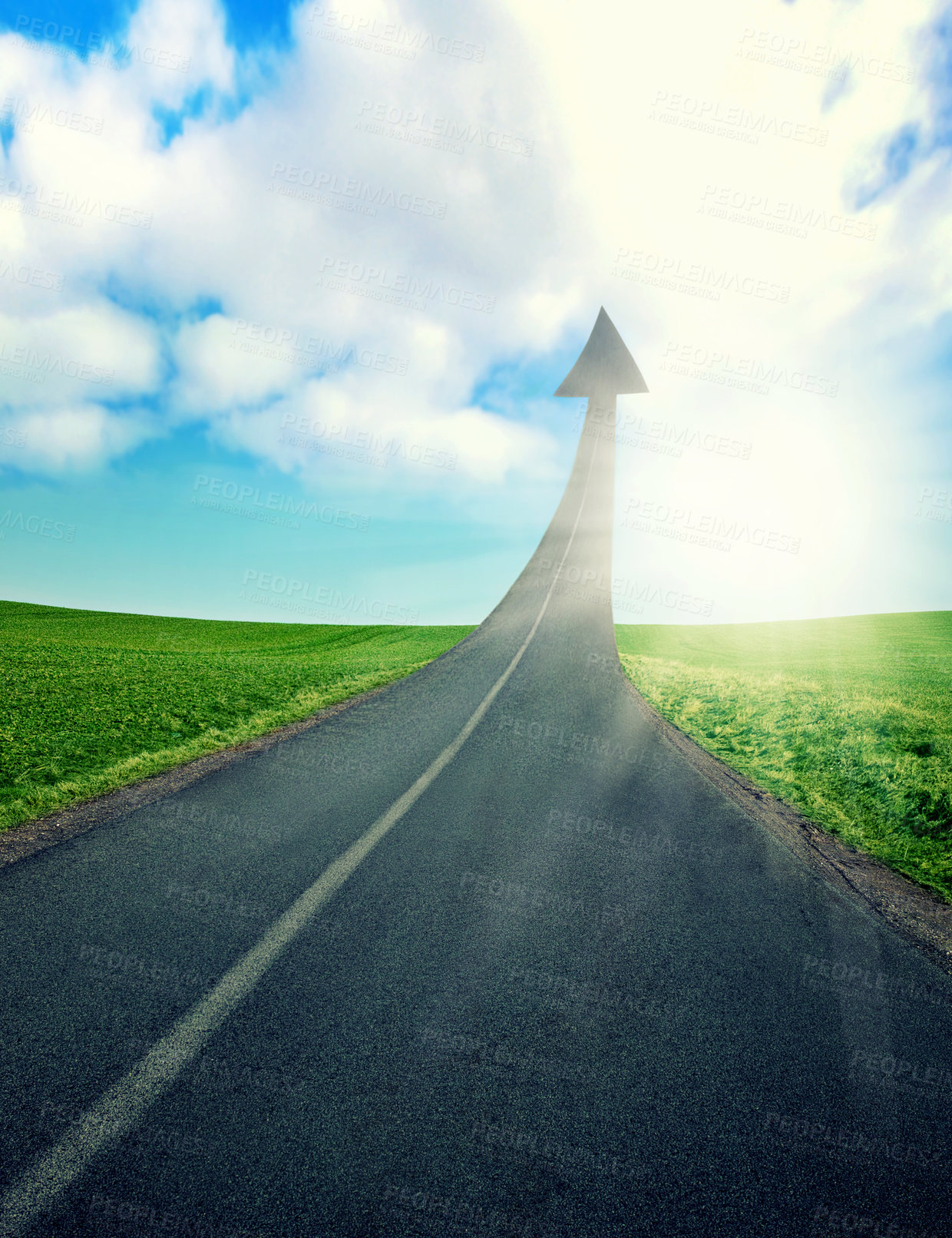 Buy stock photo CGI shot of a road turning into an arrow pointing up to the sky