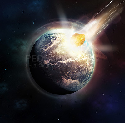Buy stock photo Image of a meteor slamming into the earth in a world ending event- ALL design on this image is created from scratch by Yuri Arcurs'  team of professionals for this particular photo shoot