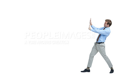 Buy stock photo Studio shot of a businessman struggling to support copyspace