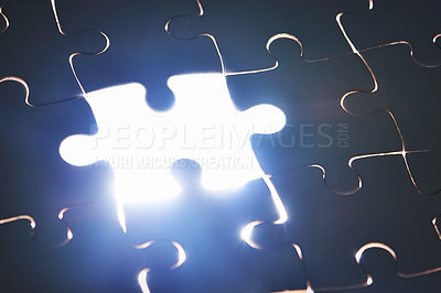 Buy stock photo Cropped shot of a puzzle missing a single piece