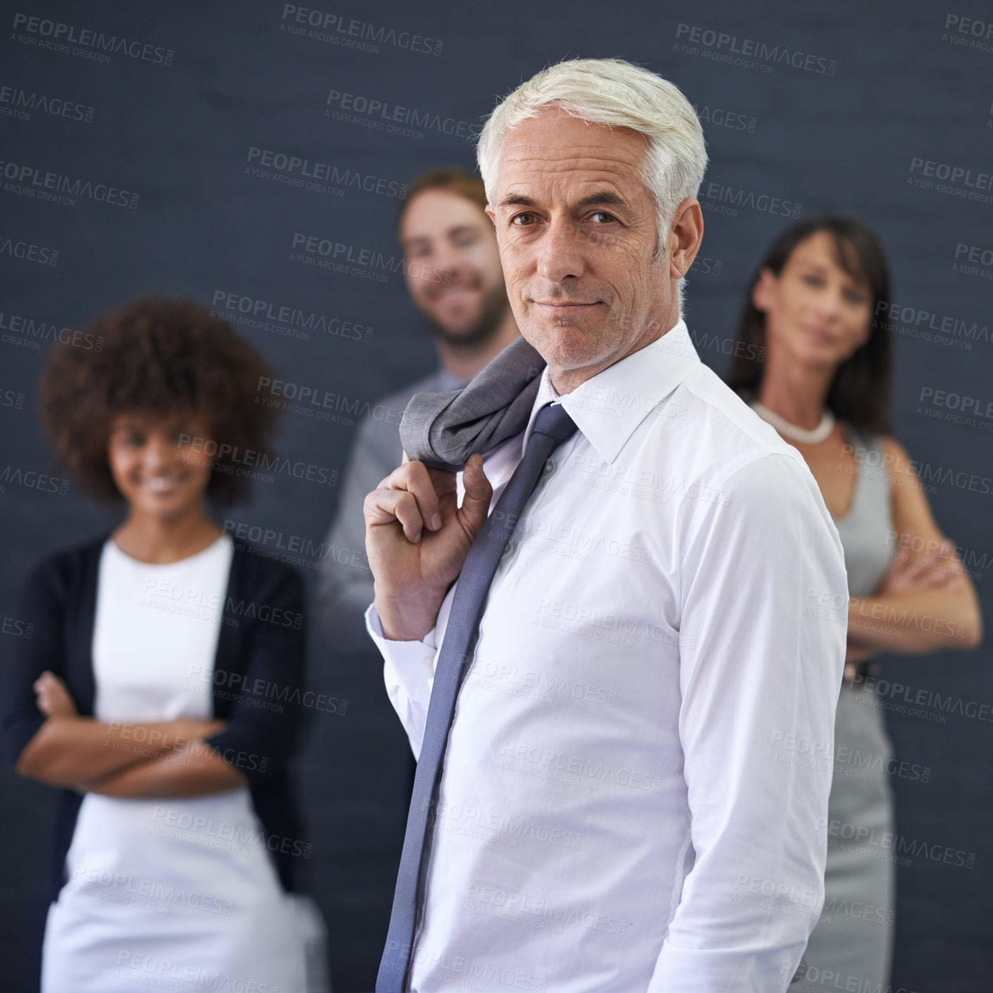 Buy stock photo Mature businessman, portrait and confident for career, studio and manager on wall background. Male person, professional and proud of teamwork collaboration, leadership and CEO for startup company