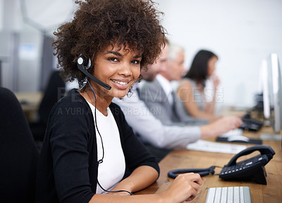 Buy stock photo Portrait of an attractive young female call center operator
