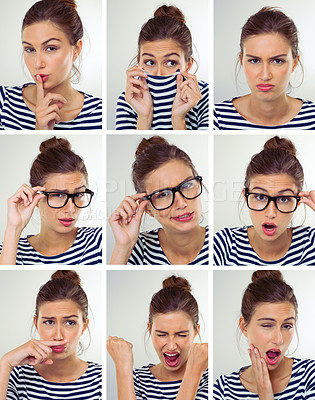 Buy stock photo Multiple images of a beautiful young woman in varying poses