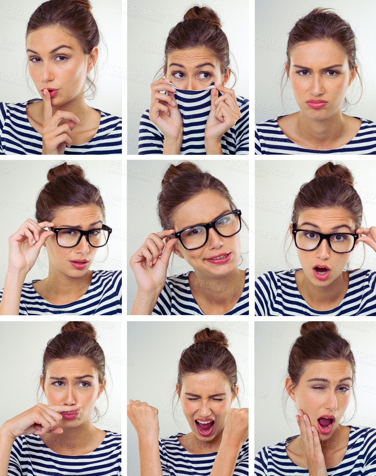 Buy stock photo Multiple images of a beautiful young woman in varying poses
