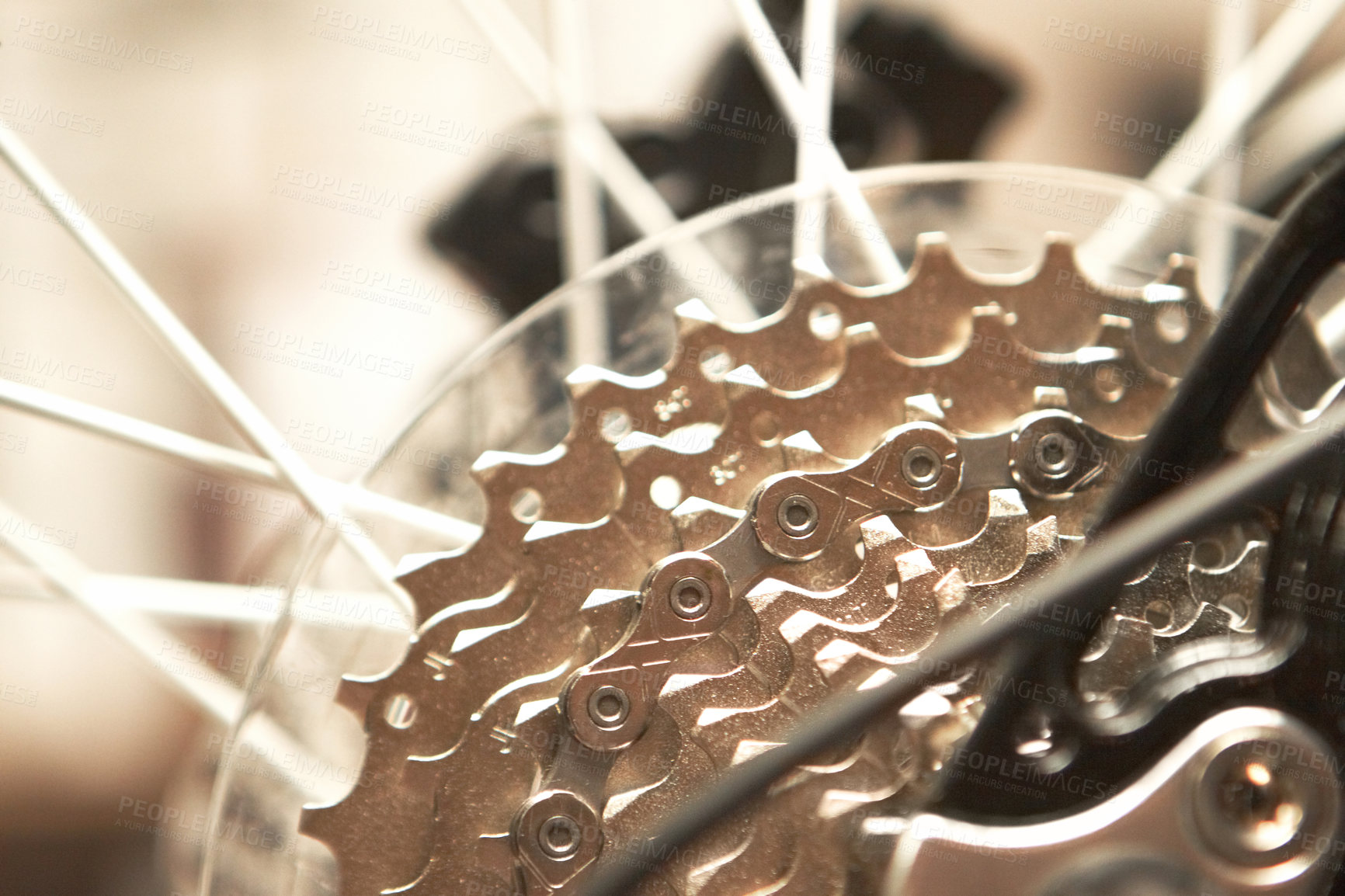 Buy stock photo Closeup shot of a bicycle's rear wheel