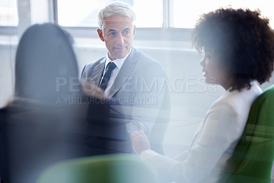 Buy stock photo Business people, teamwork and meeting with discussion in office for corporate planning, networking and diversity. Professional, employees and collaboration in boardroom with lens flare and listening