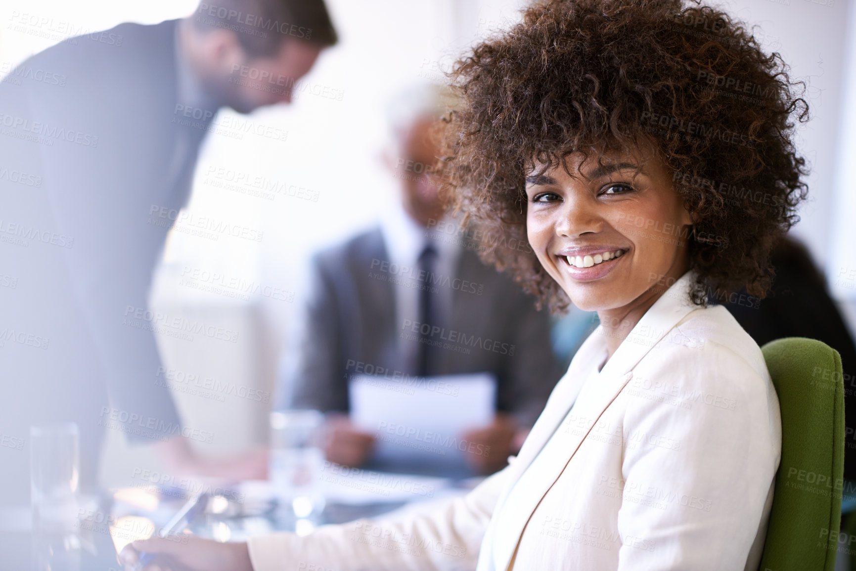 Buy stock photo Happiness, employee and black woman with smile in office, portrait and business meeting for training. Worker, staff and female person in corporate company in career or job of bookkeeper in workplace