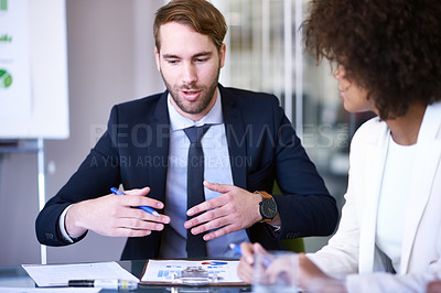 Buy stock photo Partnership, workshop and team in meeting, presentation or listening in office, workspace or conference room. Workers, people and group with diversity in corporate career, finance or banking