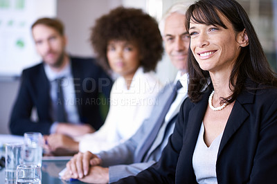 Buy stock photo Boardroom, accountant and business people in a meeting, planning or teamwork with broker or feedback. Invest, group or financial adviser with conversation for brainstorming, corporate or professional