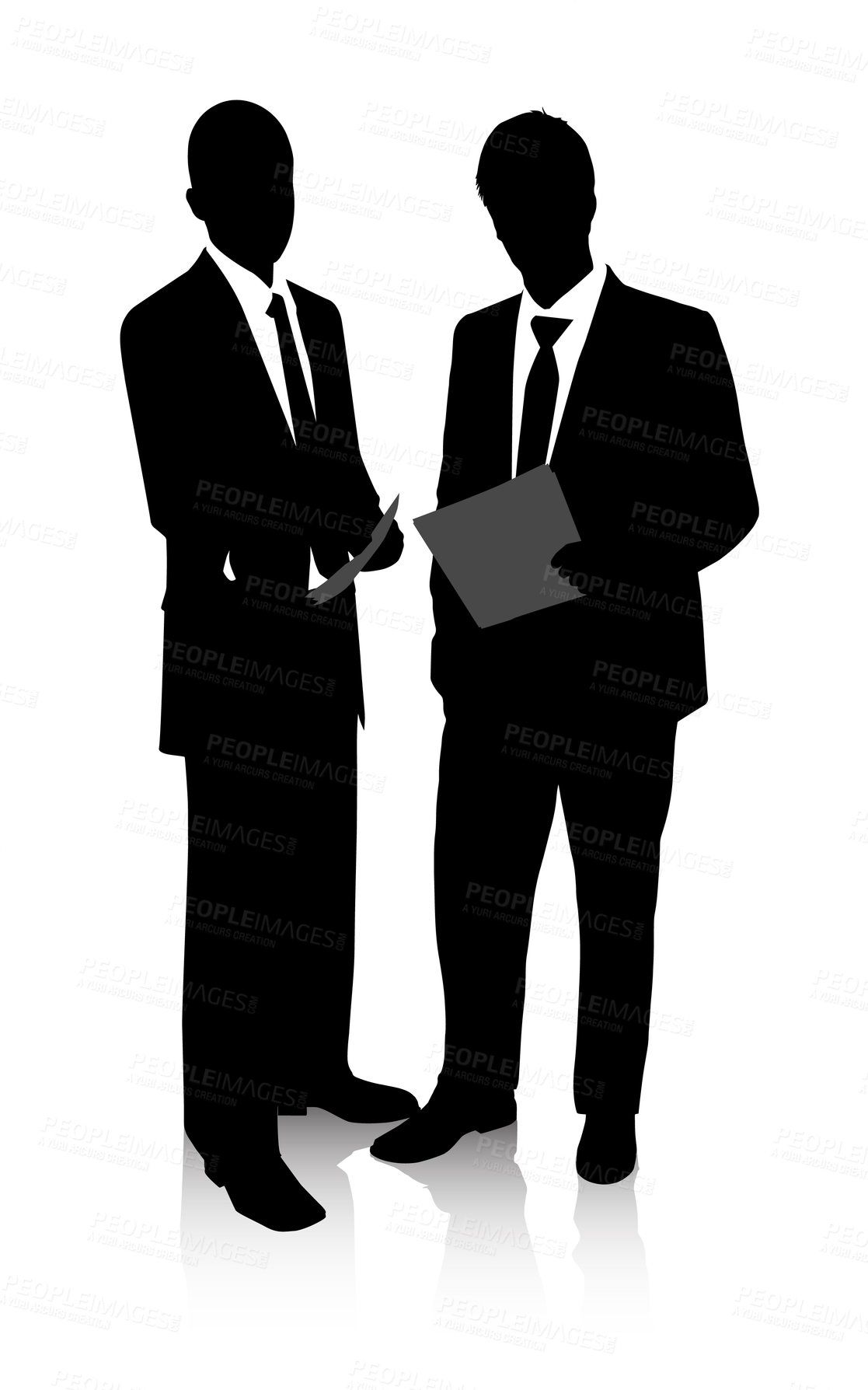 Buy stock photo Vector shot of two businessmen discussing a document