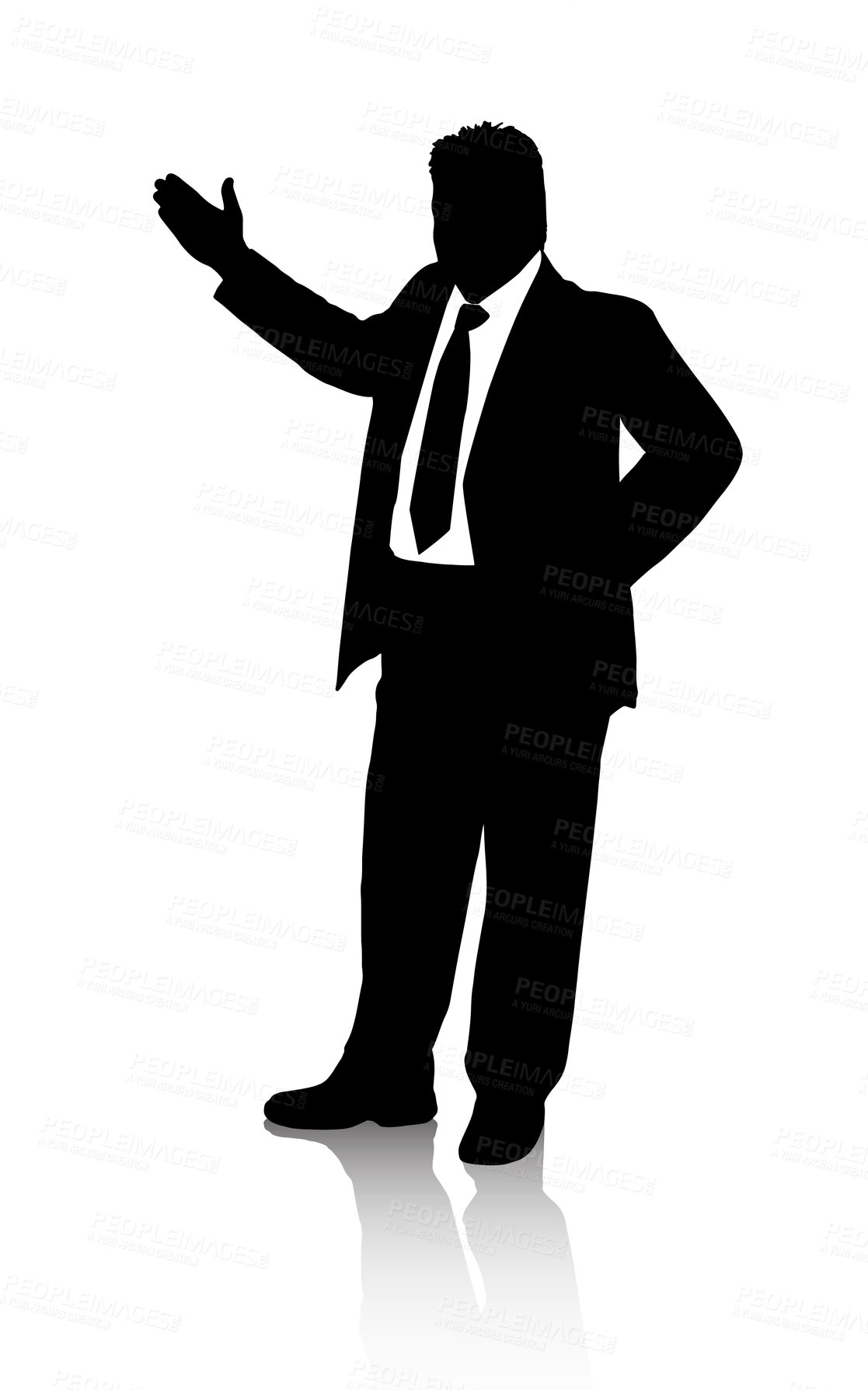 Buy stock photo Silhouette, confidence and businessman with presentation by white background and illustration in corporate job. Professional, consultant and abstract in startup company and information in training