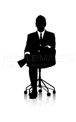 Buy stock photo Corporate, sitting and silhouette of businessman by white background with ambition in professional job. Entrepreneur, working and chair in startup company, growth and development with pride in career