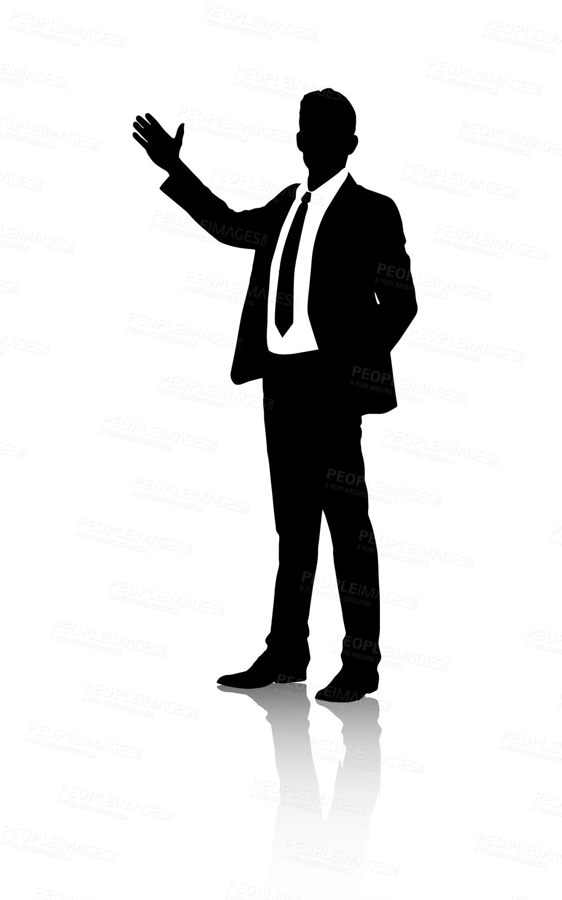 Buy stock photo Silhouette, confidence or businessman by white background and illustration of presentation in corporate job. Professional consultant or abstract in startup company for training or mockup by backdrop